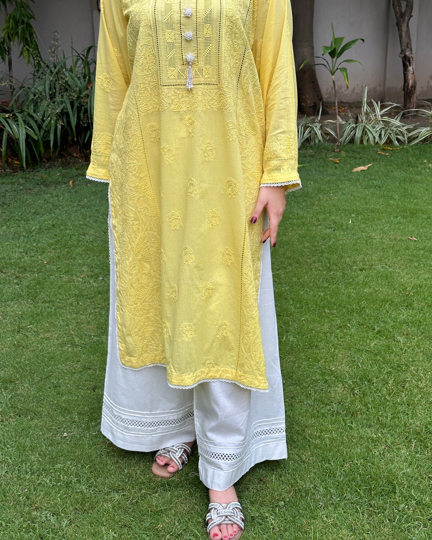 Summer Yellow - Full Tarkashi Hand Embroidered Kurta
