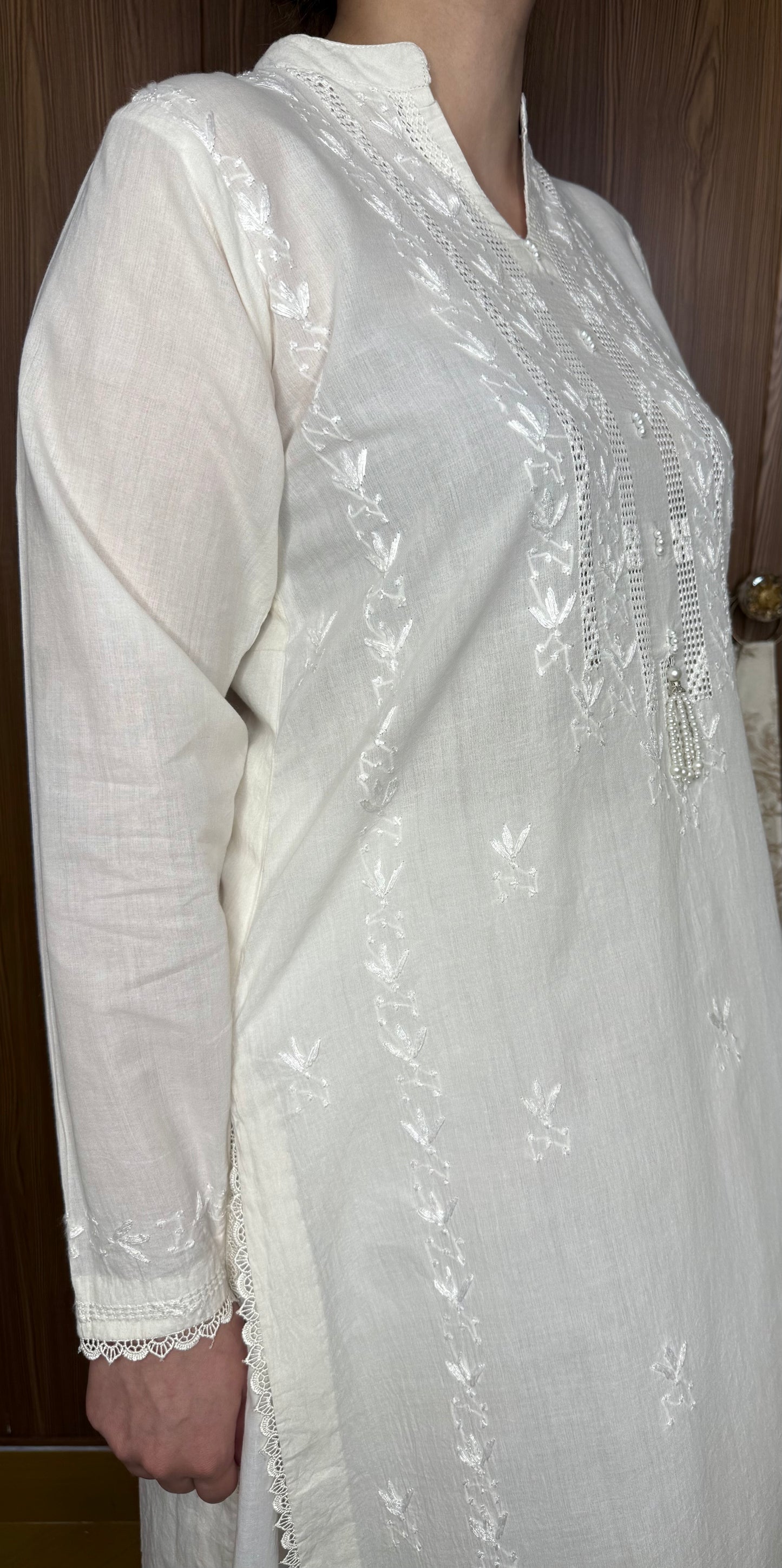 Ivory White - Light Tarkashi Hand Embroidered Kurta