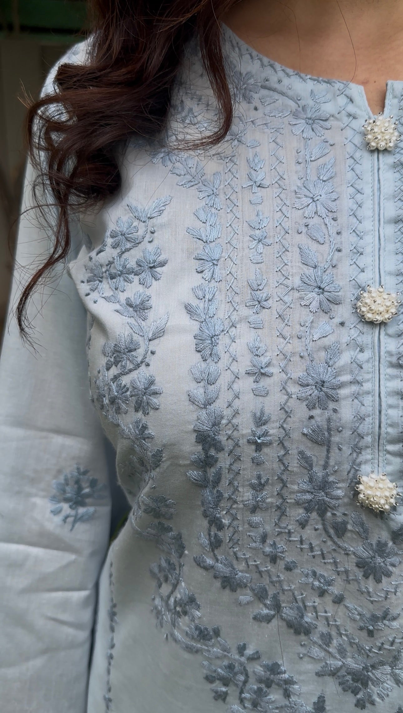 Blue Grey - Hand Embroidered ChikanKari - 2 Piece