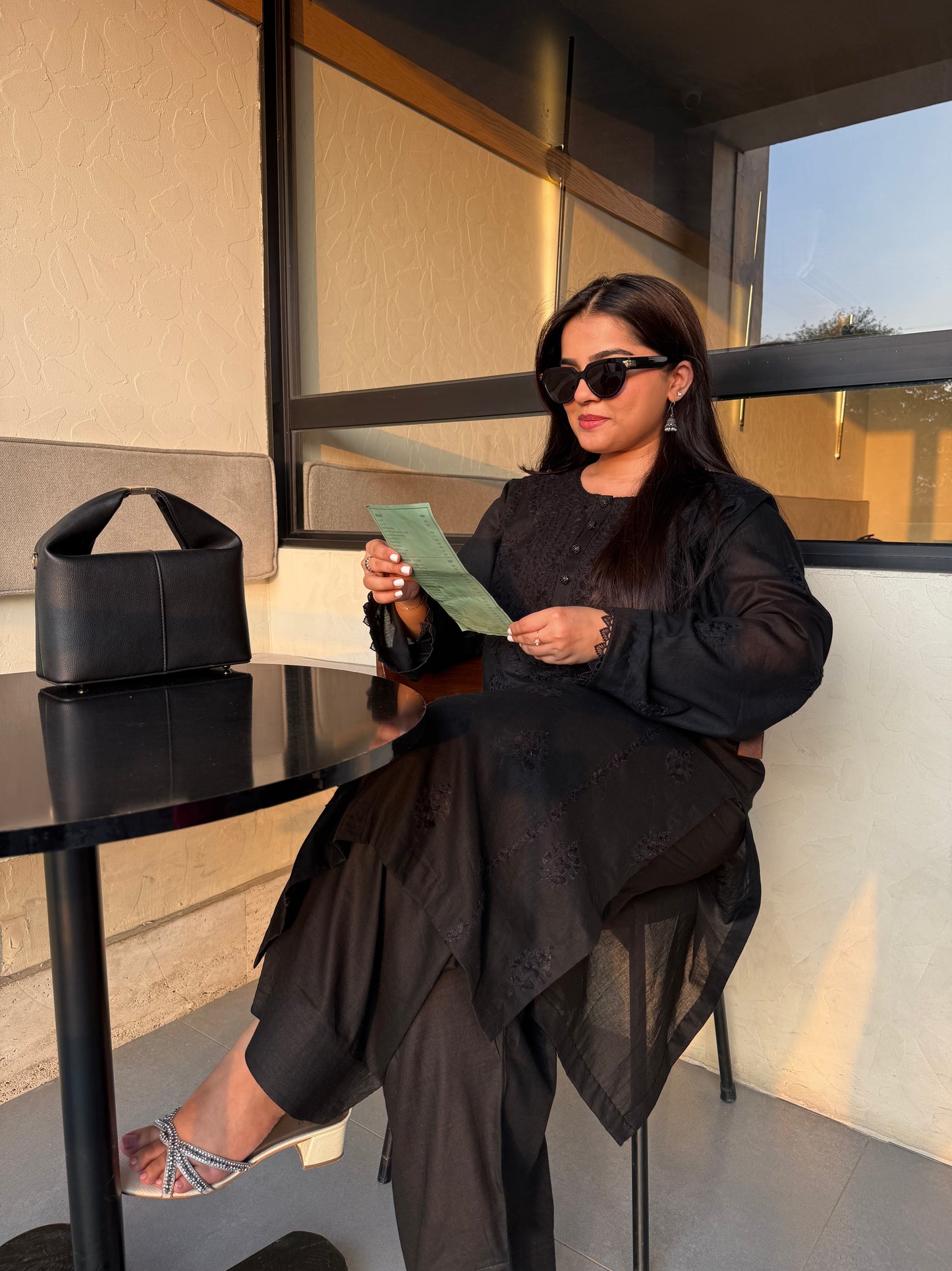 Black - Hand Embroidered ChikanKari Kurta with Farshi Shalwar
