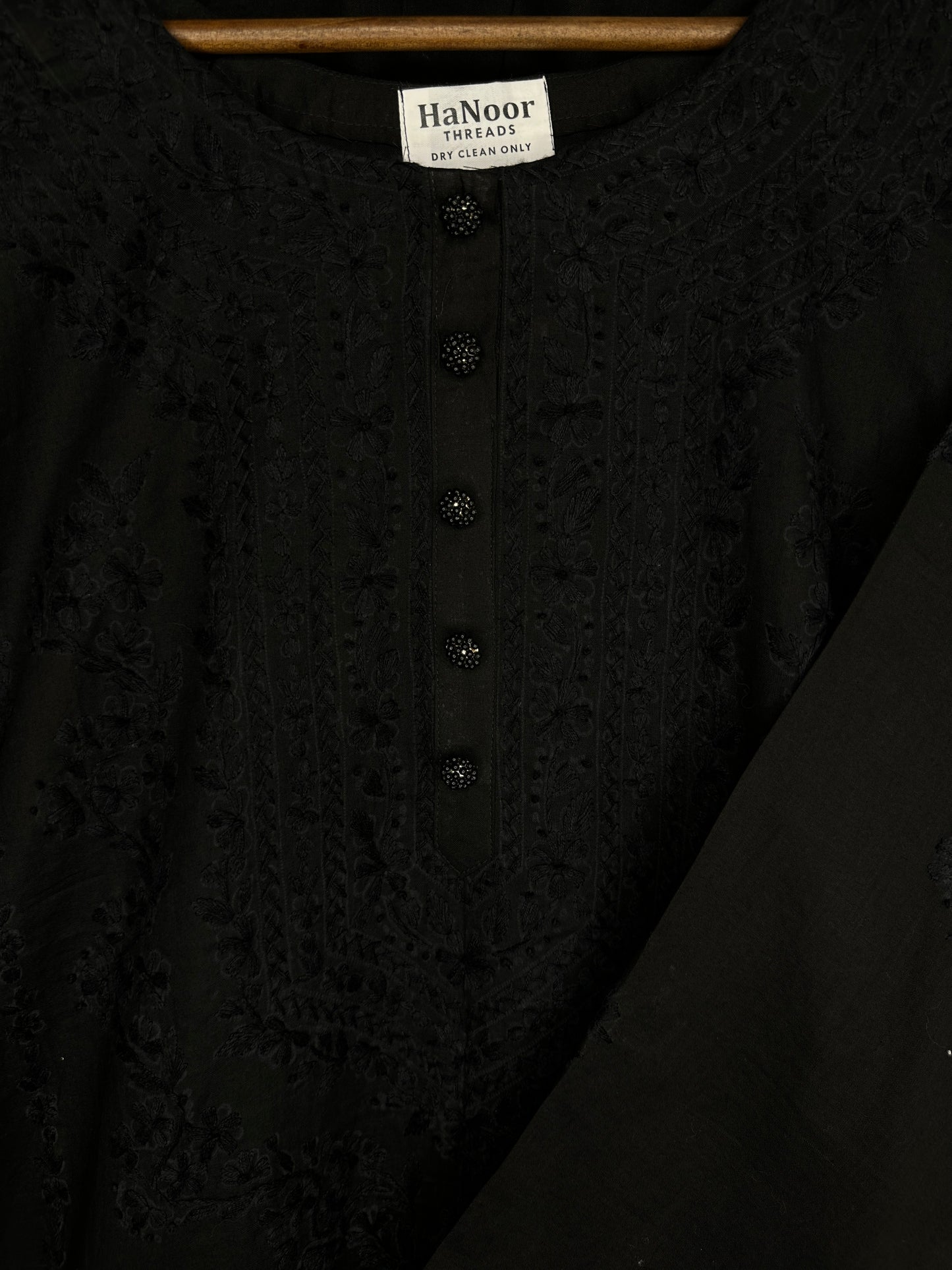 Black - Hand Embroidered ChikanKari Kurta with Farshi Shalwar