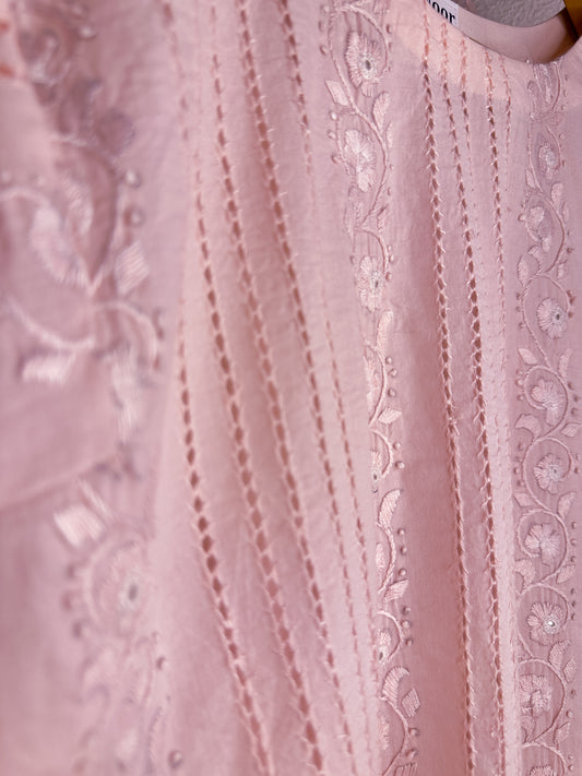 Pink - Tarkashi Hand Embroidered Kurta