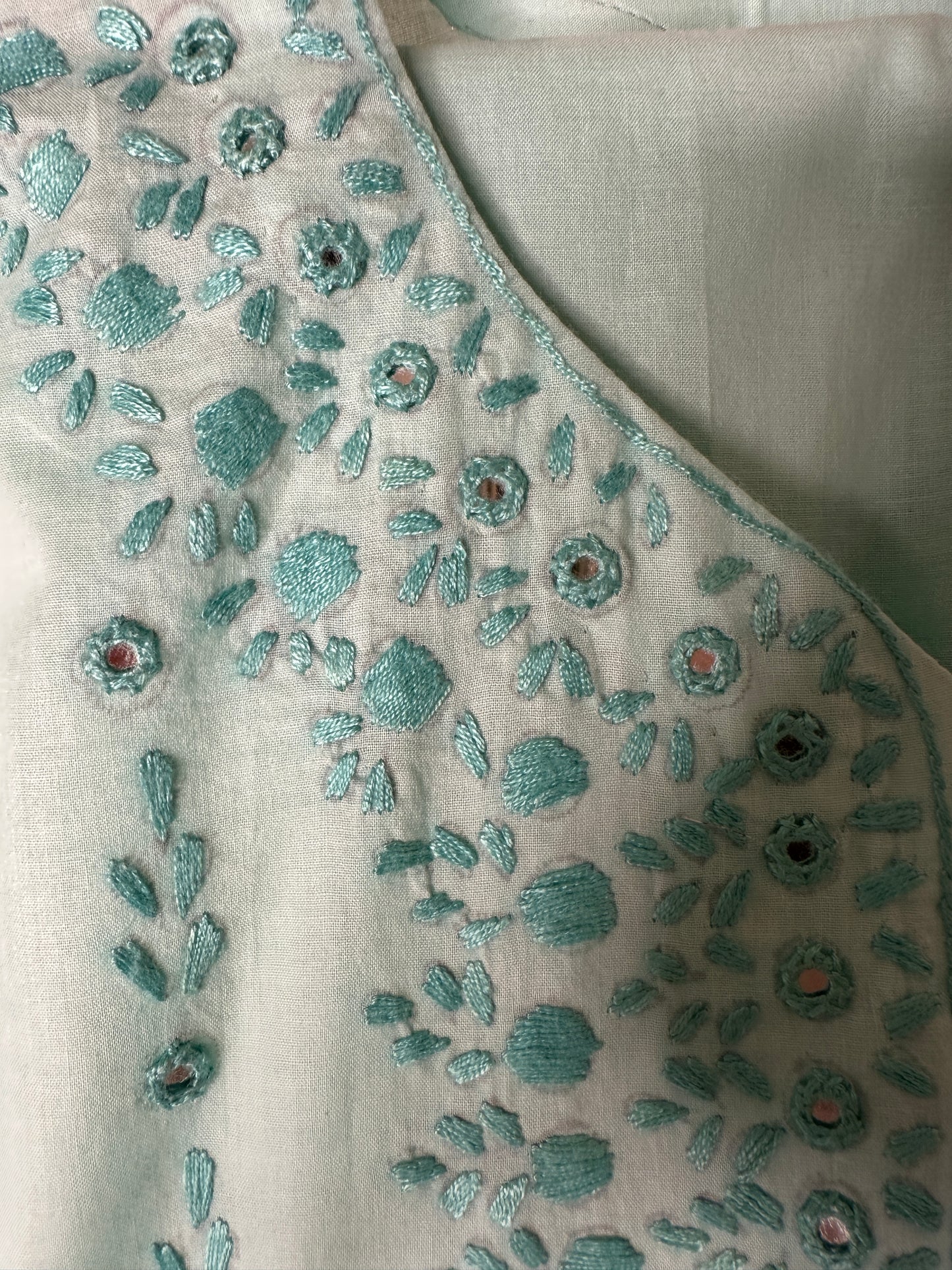 Aqua Blue - Hand Embroidered ChikanKari Kurta with Trouser