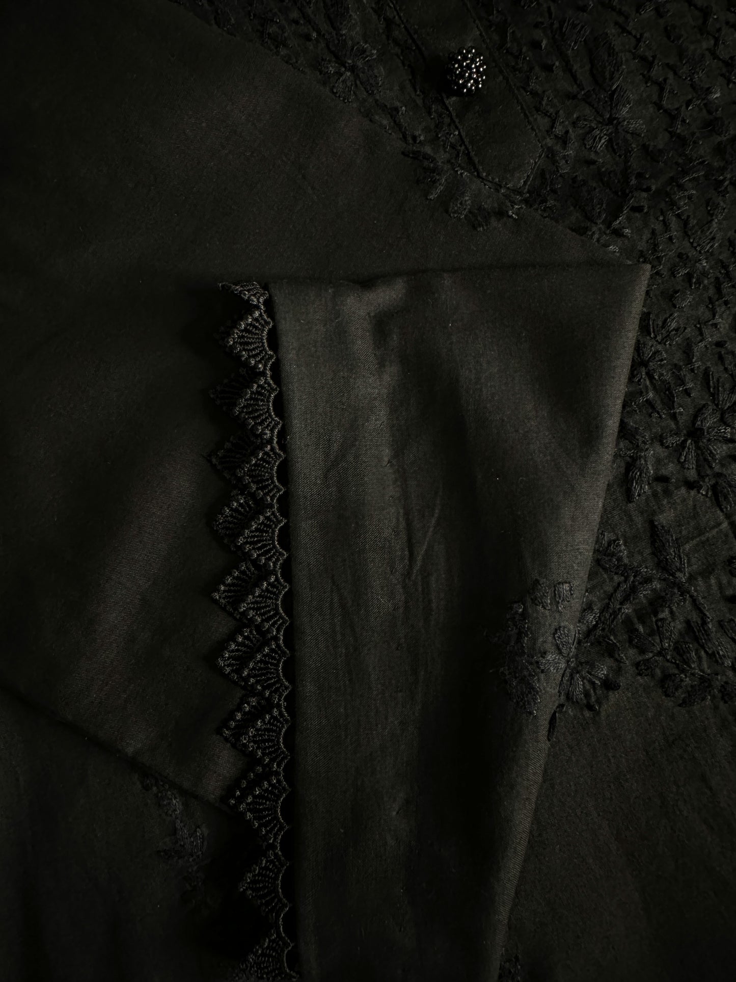 Black - Hand Embroidered ChikanKari Kurta with Farshi Shalwar