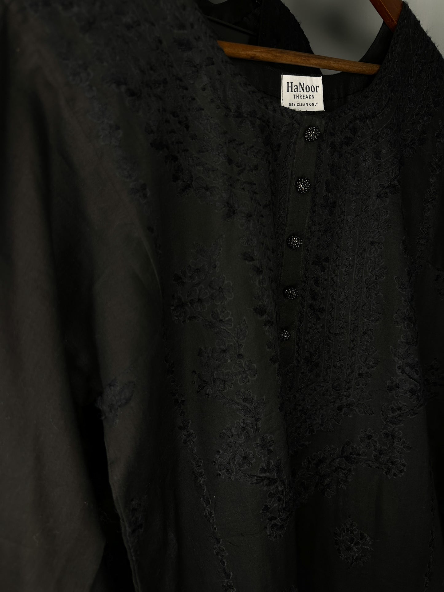 Black - Hand Embroidered ChikanKari Kurta with Farshi Shalwar