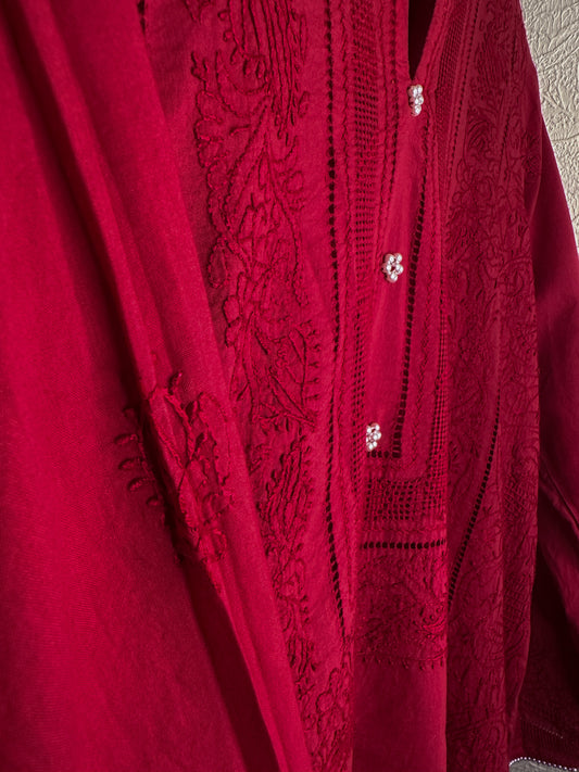 Deep Red - Full Tarkashi Hand Embroidered Kurta