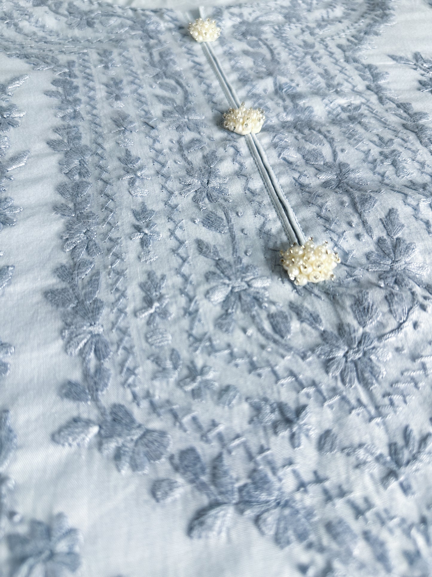 Blue Grey - Hand Embroidered ChikanKari - 2 Piece