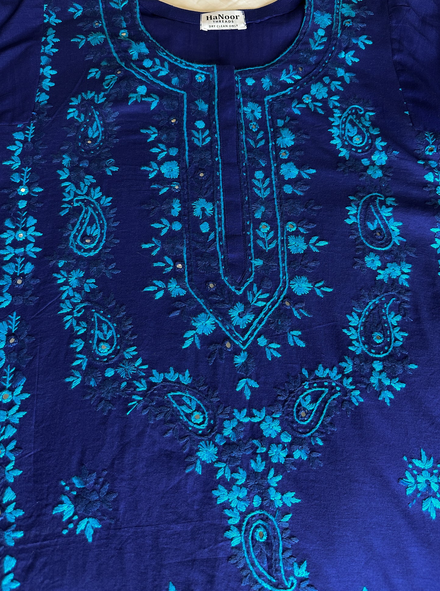 Navy Blue Hand Embroidered Chikankari - 3 Piece Suit