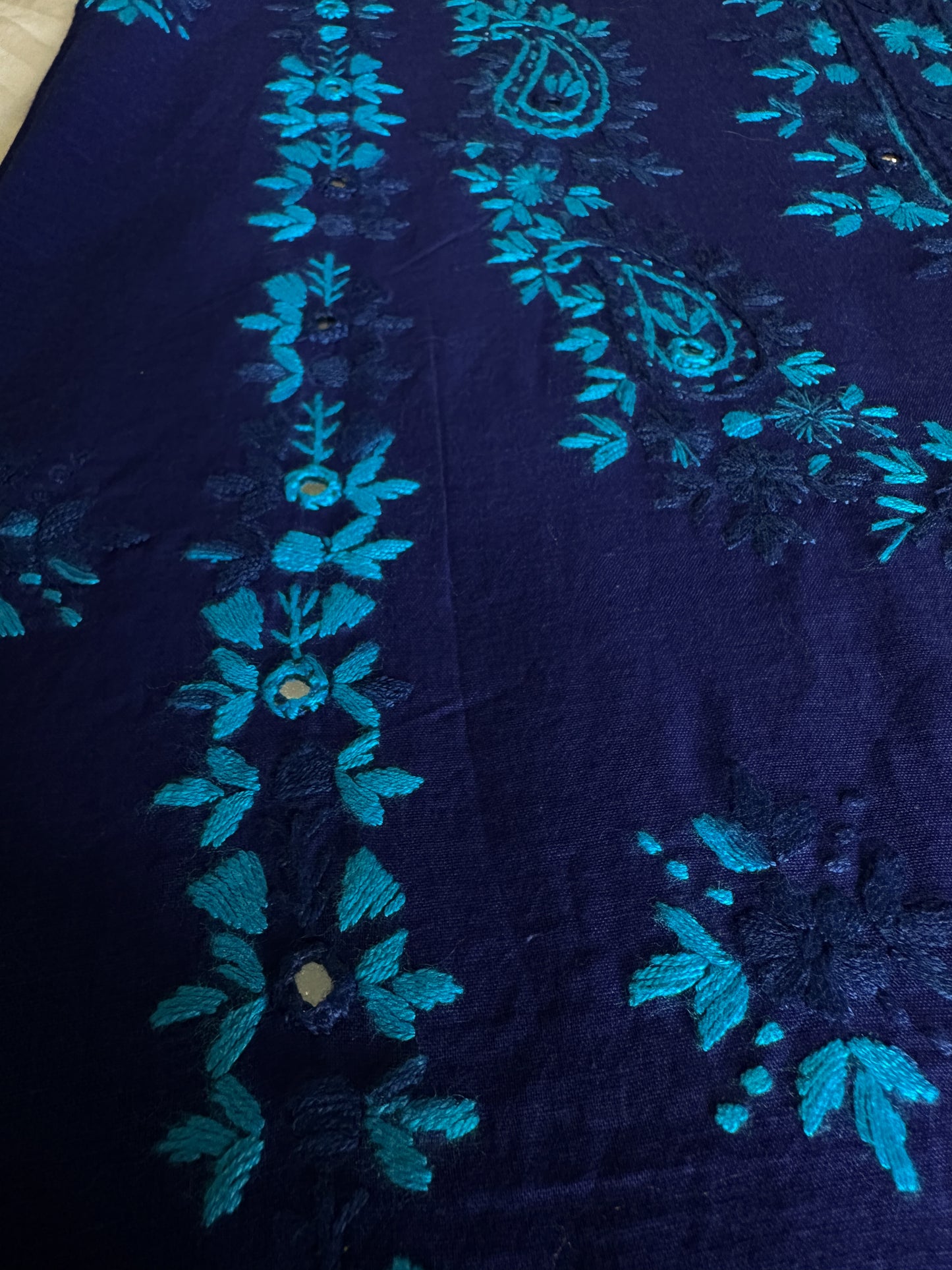 Navy Blue Hand Embroidered Chikankari - 3 Piece Suit