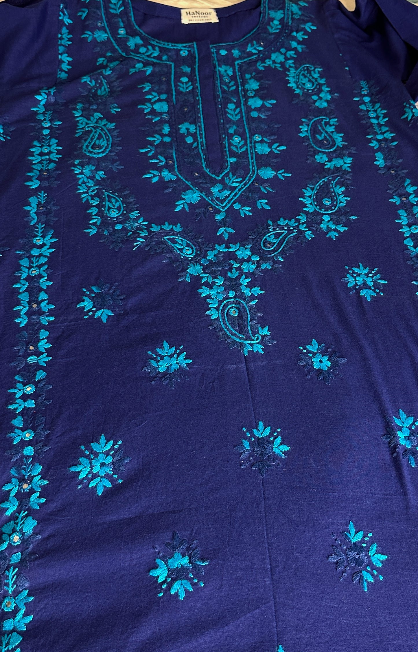 Navy Blue Hand Embroidered Chikankari - 3 Piece Suit