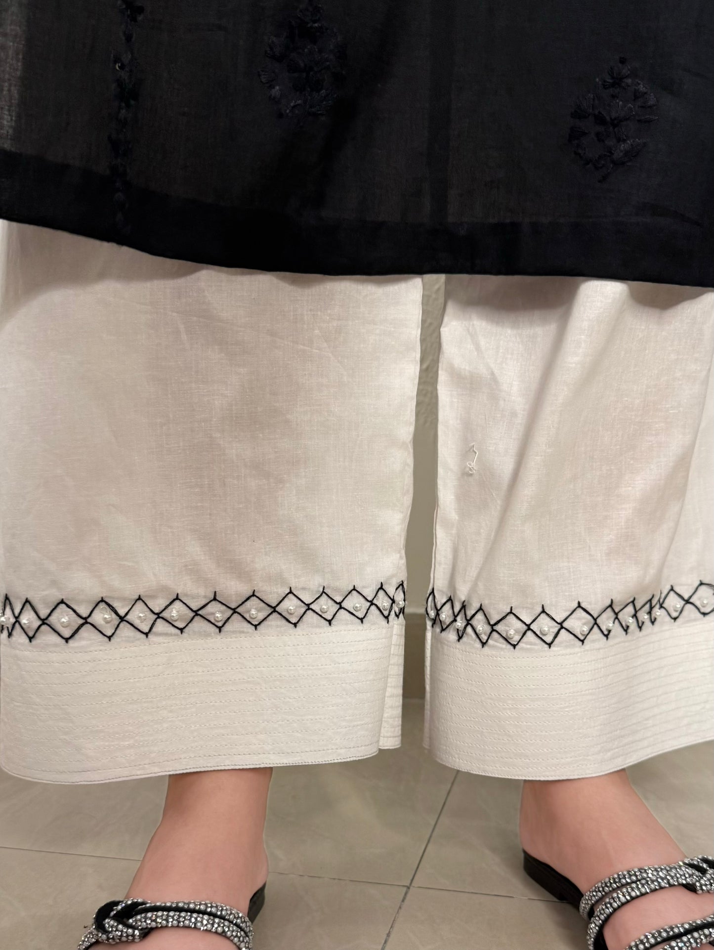Black on White - Hand Embroidered Trouser