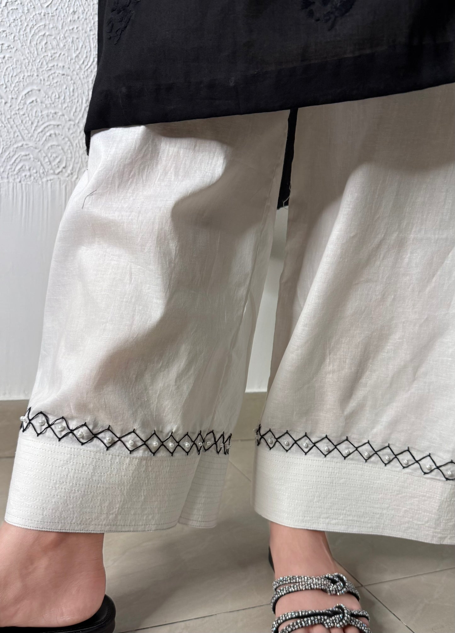 Black on White - Hand Embroidered Trouser