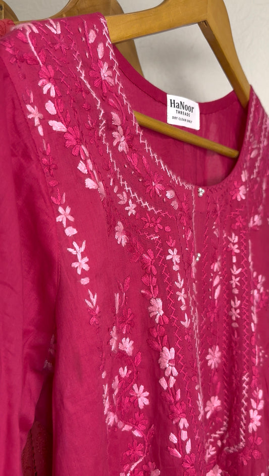 Rosé Dust - Hand Embroidered ChikanKari Kurta with Farshi Shalwar