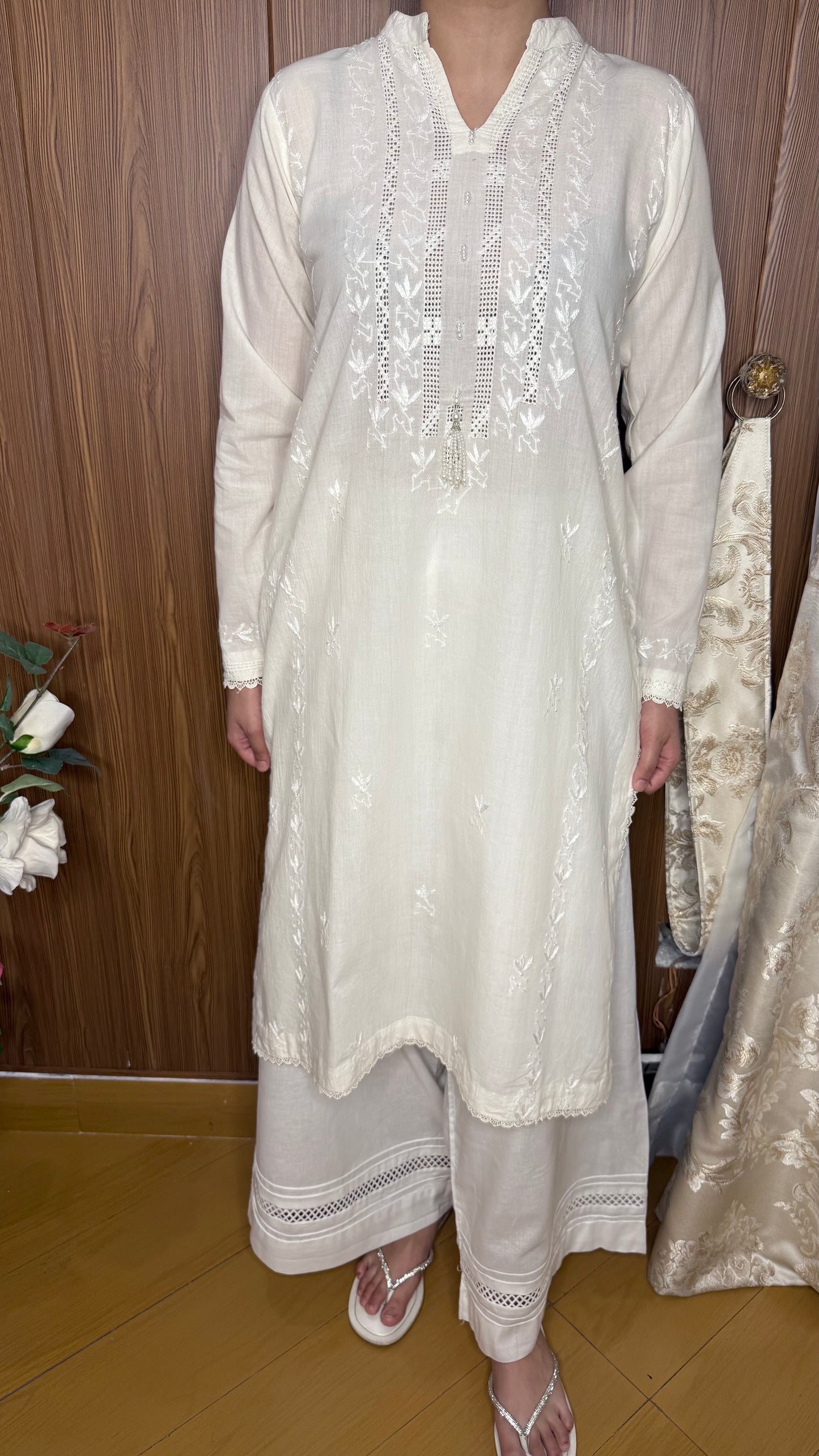 Ivory White - Light Tarkashi Hand Embroidered Kurta