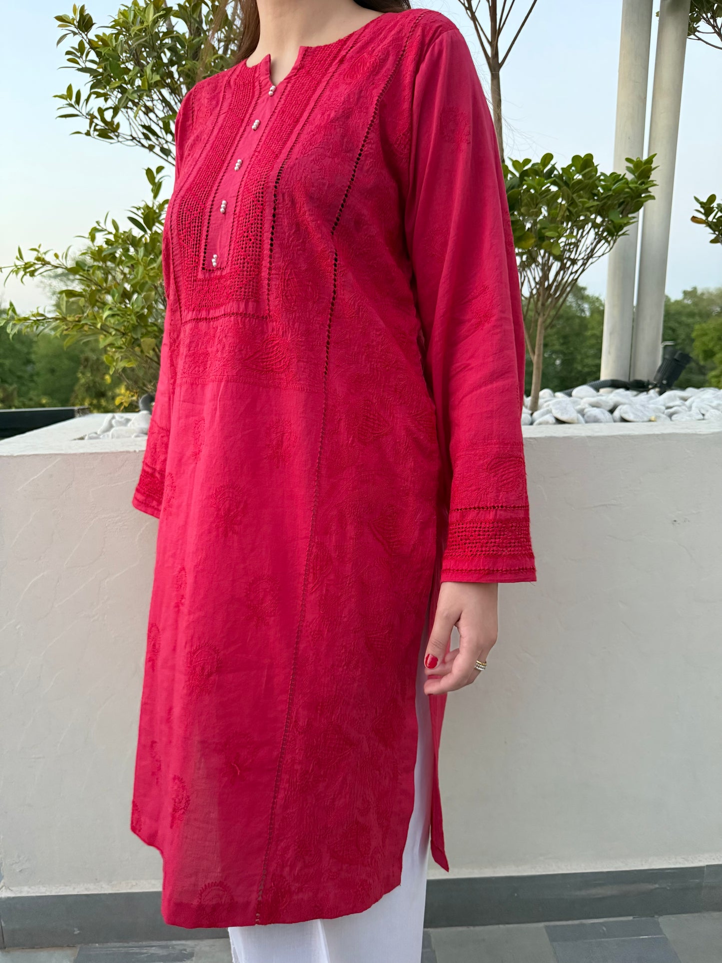 Red - Tarkashi Hand Embroidered Kurta| Soft Detail