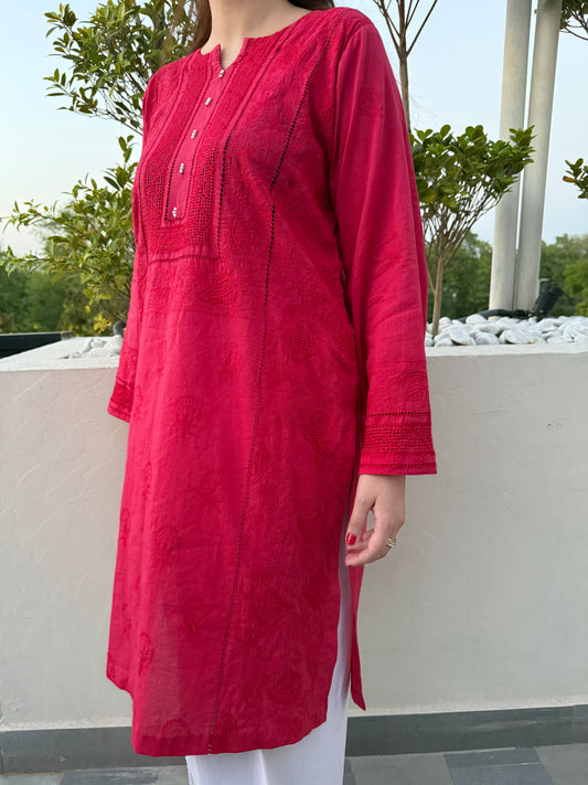 Red - Tarkashi Hand Embroidered Kurta| Soft Detail