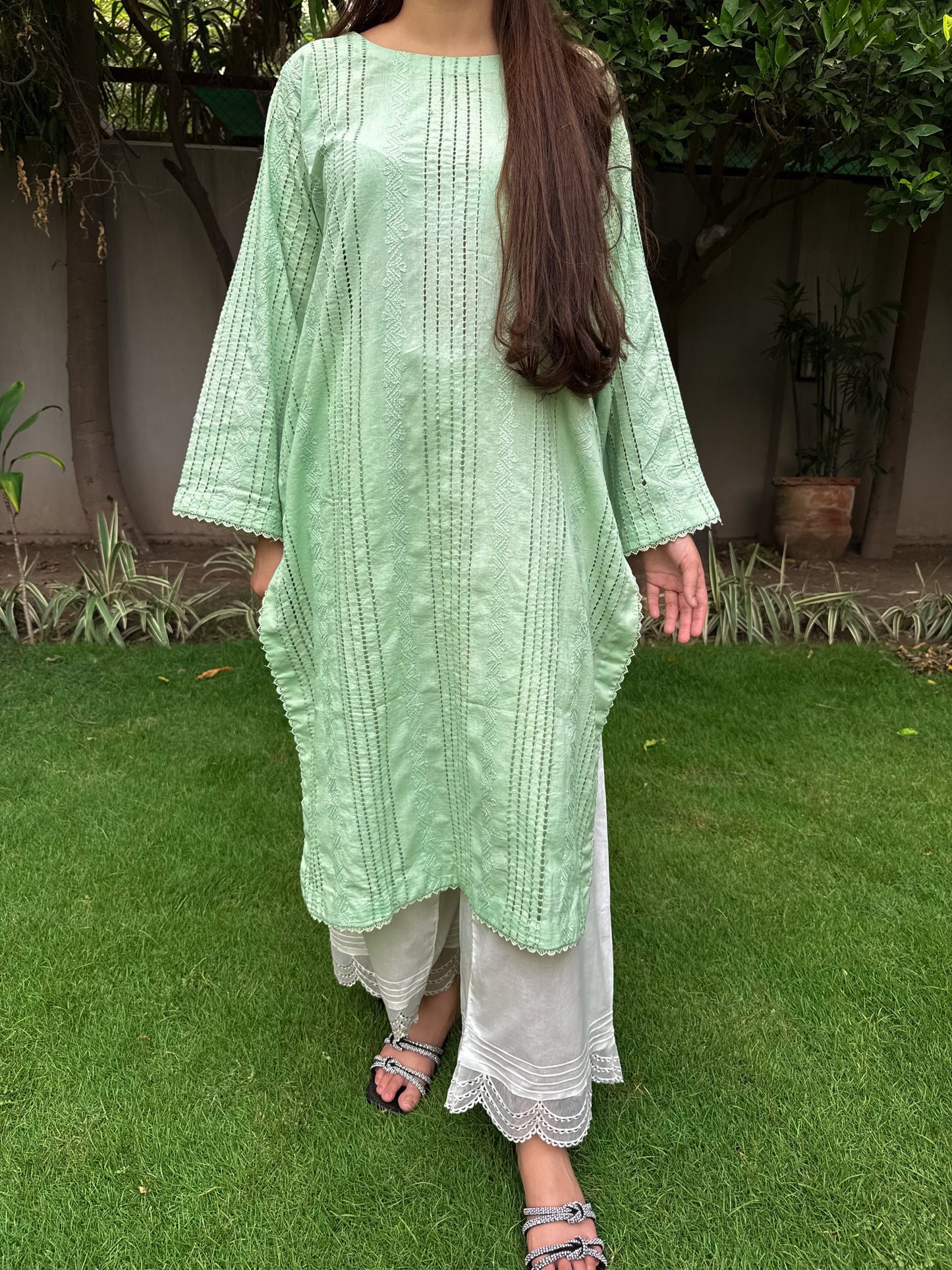 Pistachio Green - Tarkashi Hand Embroidered Kurta