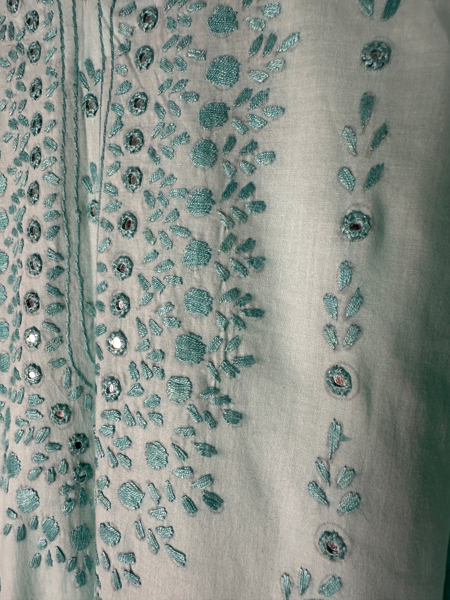 Aqua Blue - Hand Embroidered ChikanKari Kurta with Trouser