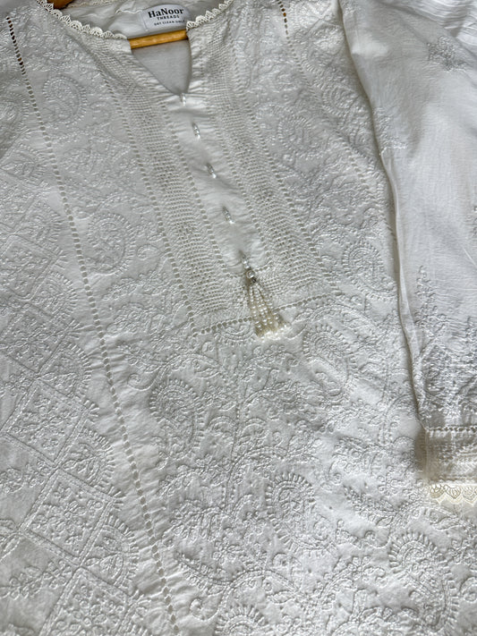Classic White Full Tarkashi Hand Embroidered Kurta