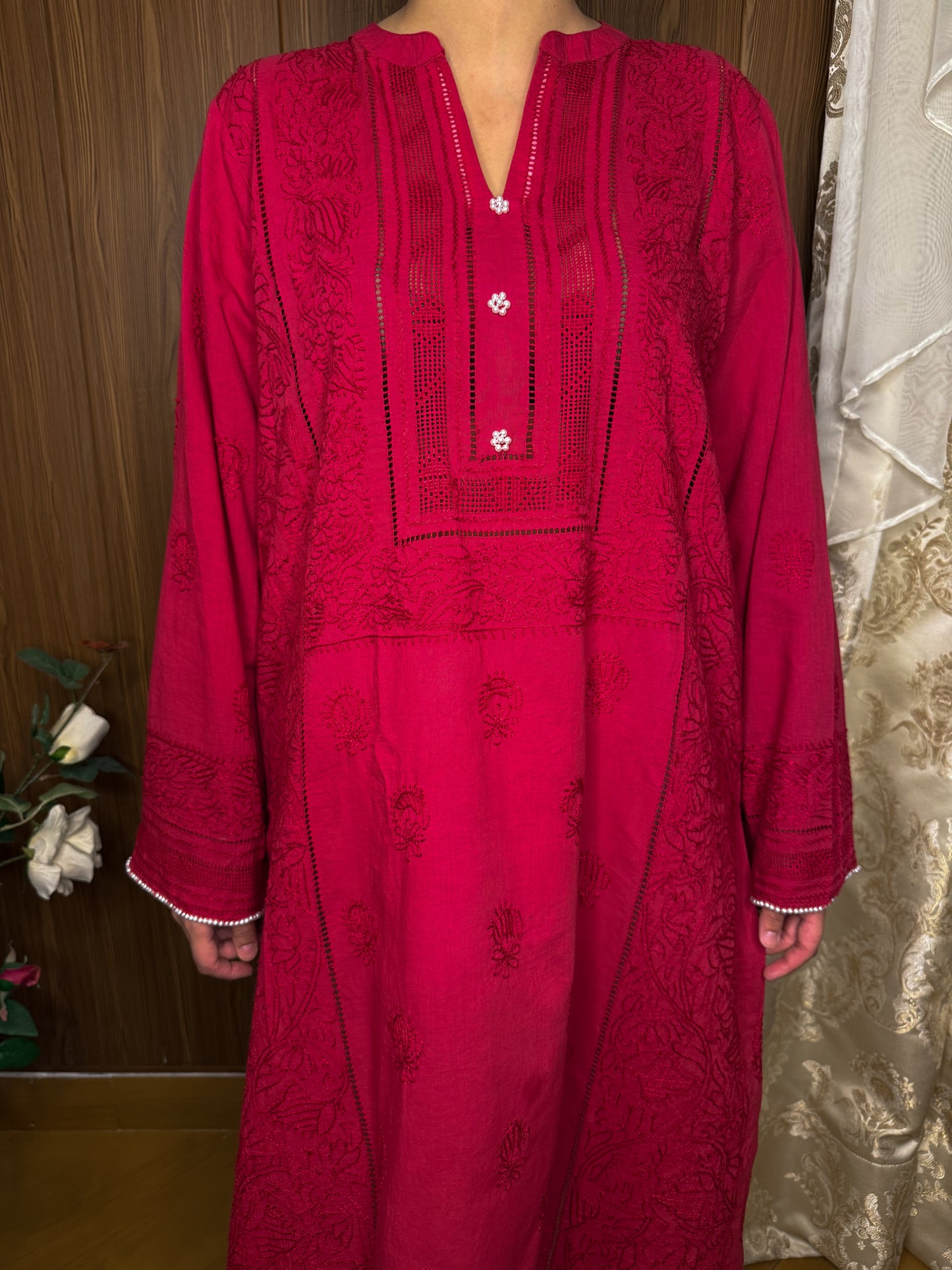 Deep Red - Full Tarkashi Hand Embroidered Kurta