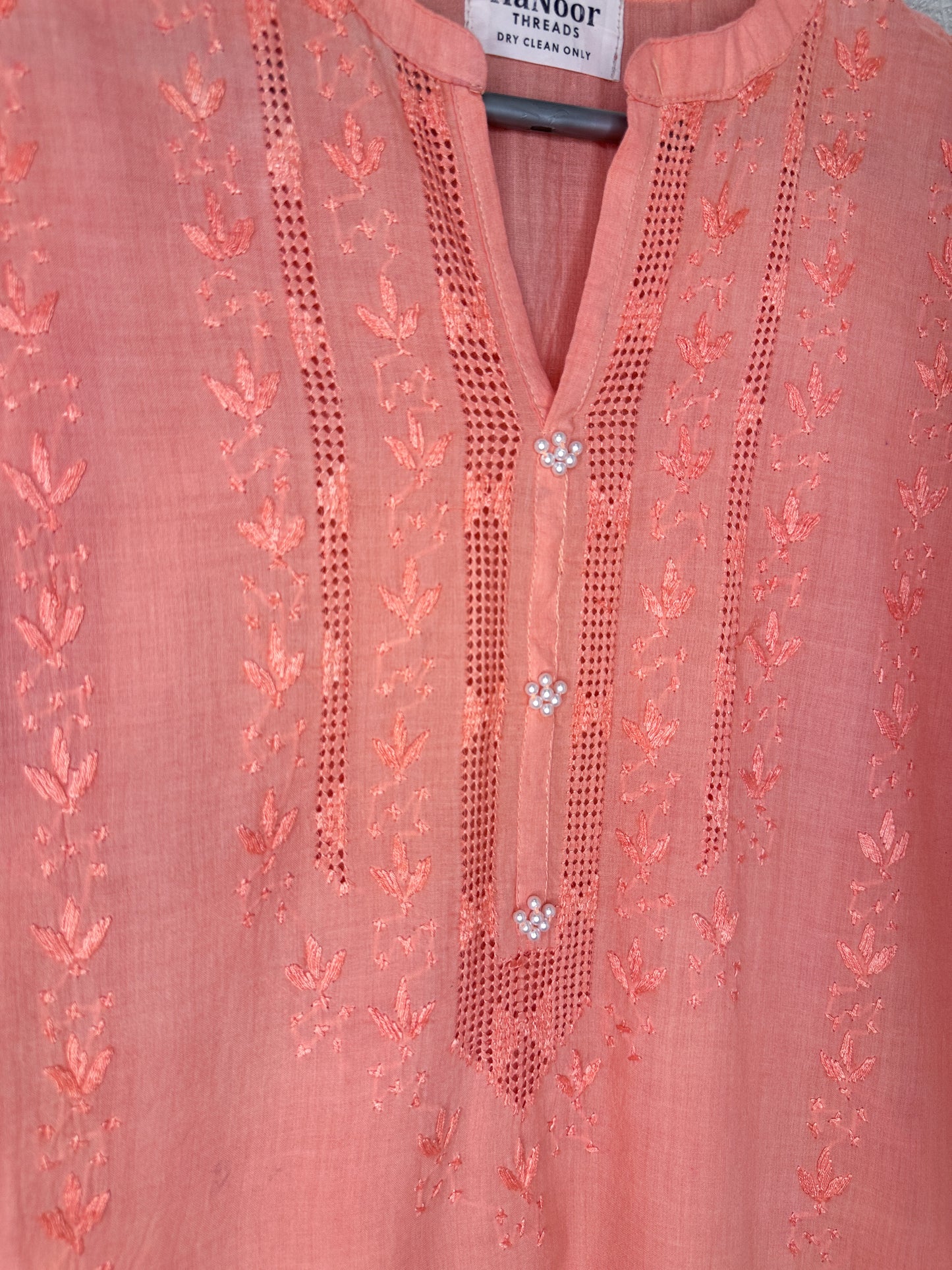 Peach Coral- Light Tarkashi Hand Embroidered Kurta