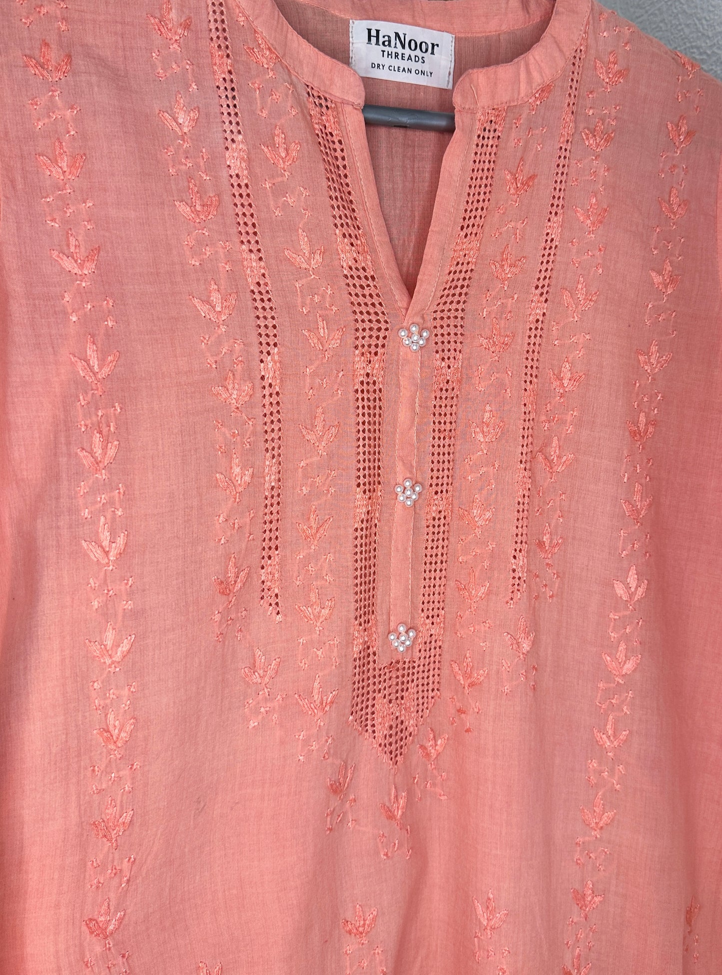 Peach Coral- Light Tarkashi Hand Embroidered Kurta