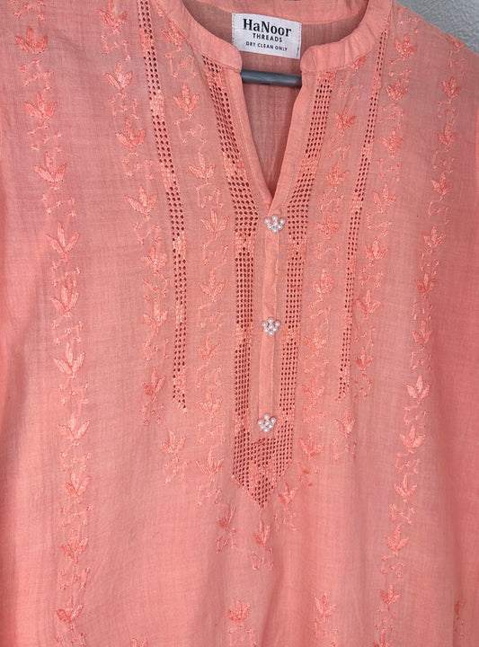 Peach Coral- Light Tarkashi Hand Embroidered Kurta