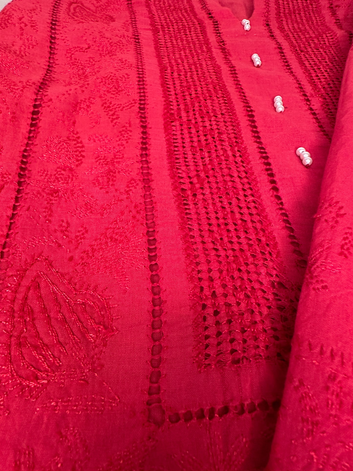 Red - Tarkashi Hand Embroidered Kurta| Soft Detail