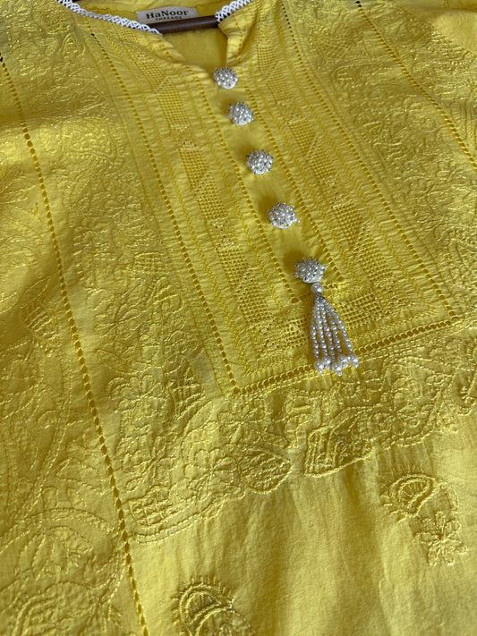 Summer Yellow - Full Tarkashi Hand Embroidered Kurta